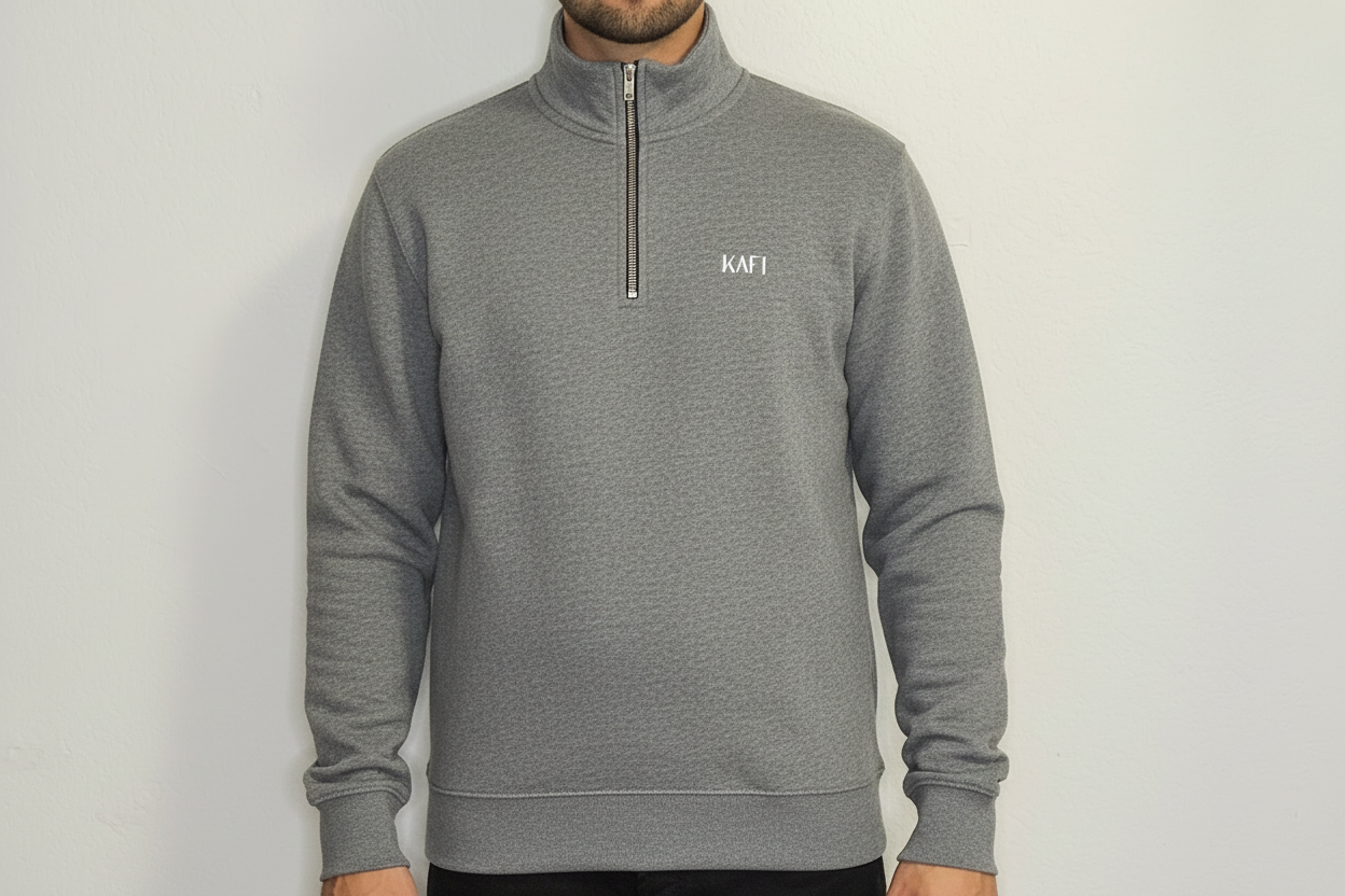 Sweat-shirt col demi zippé unisexe